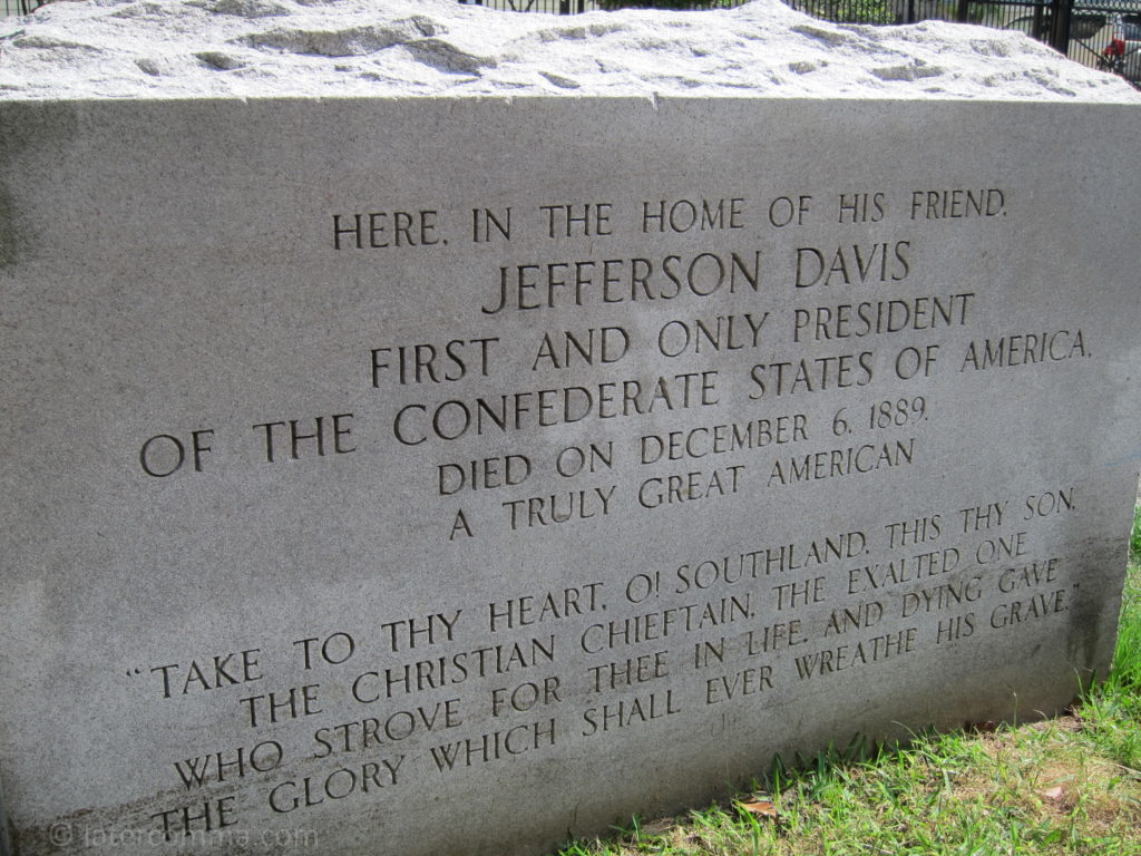 Monument to Jefferson Davis, who died in the Payne Strachan House in 1889.