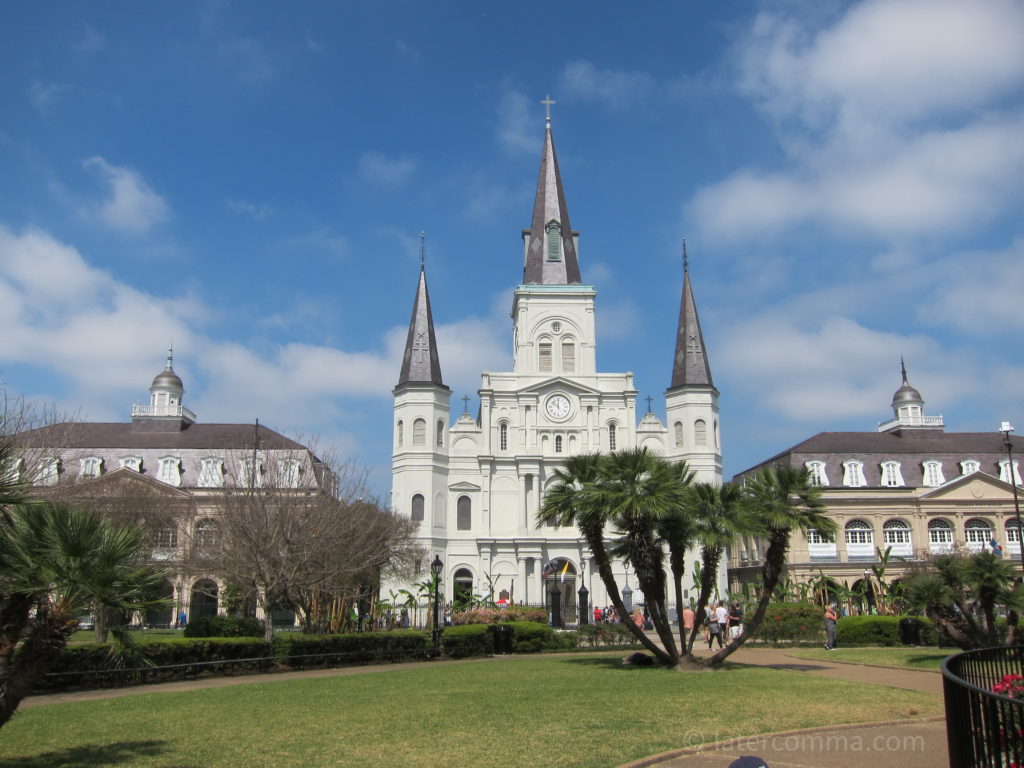 The Cabildo, St. Louis Cathedral, and the Presbytère.